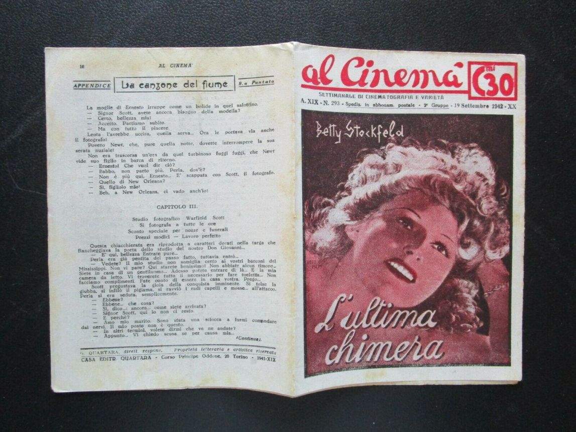 AL CINEMA magazine side cover Issue 293 19 September 1942