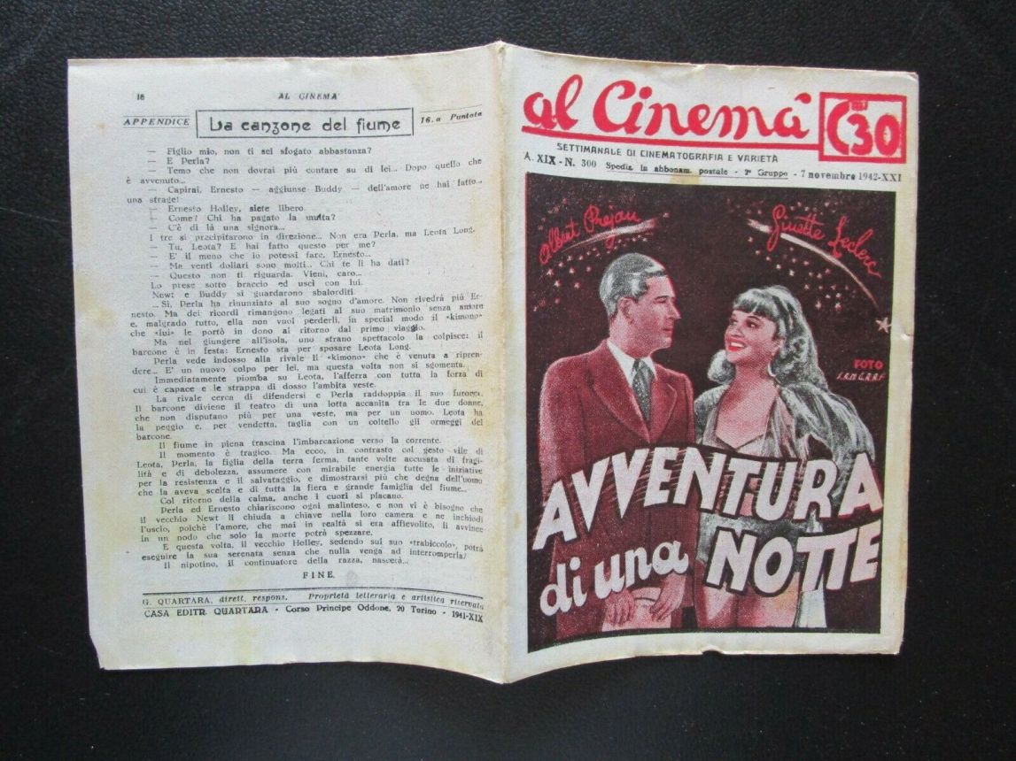 AL CINEMA magazine side cover Issue 300 7 November 1942