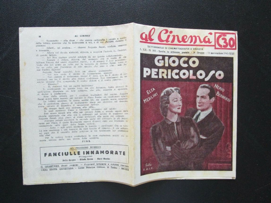 AL CINEMA magazine side cover Issue 301 14 November 1942