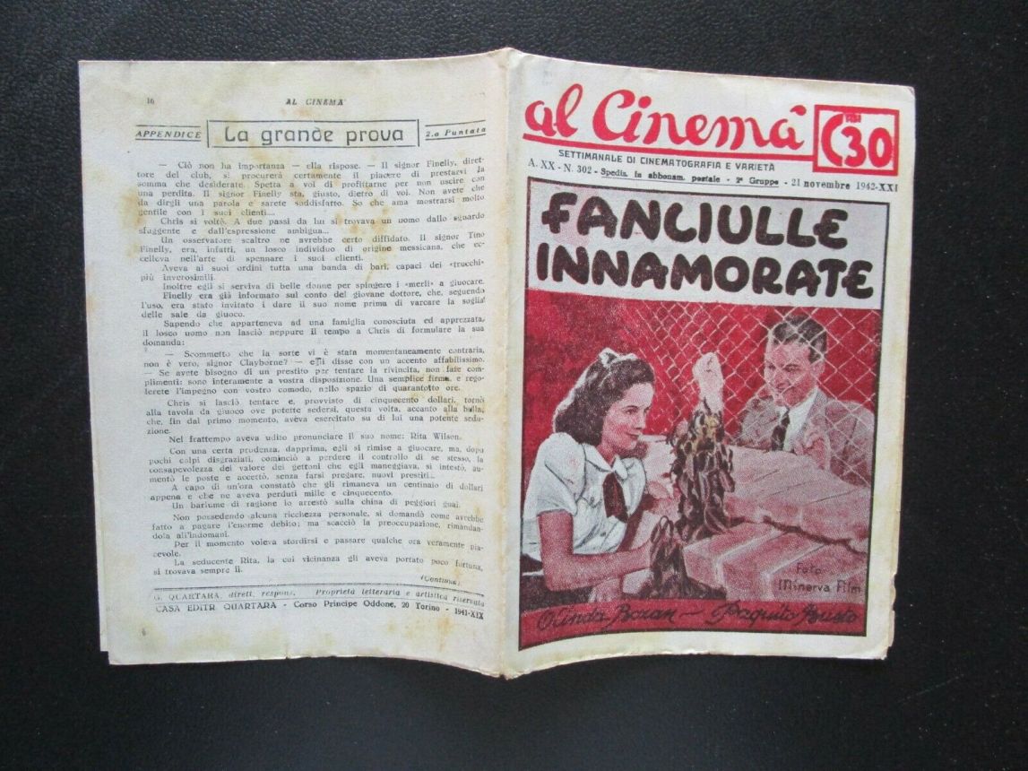 AL CINEMA magazine side cover Issue 302 21 November 1942