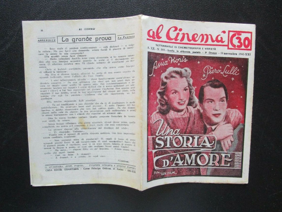 AL CINEMA magazine side cover Issue 303 28 November 1942