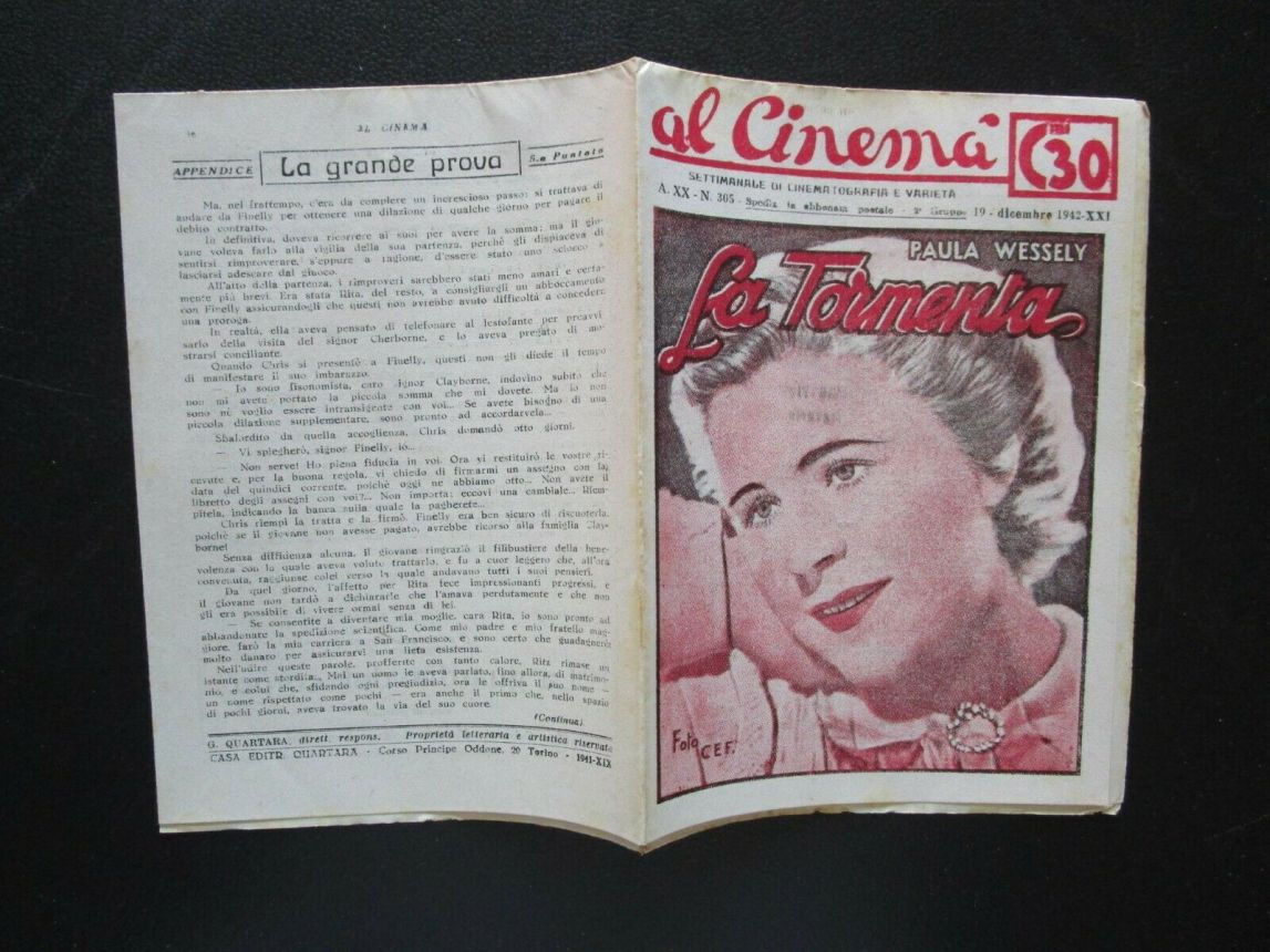 AL CINEMA magazine side cover Issue 305 19 December 1942
