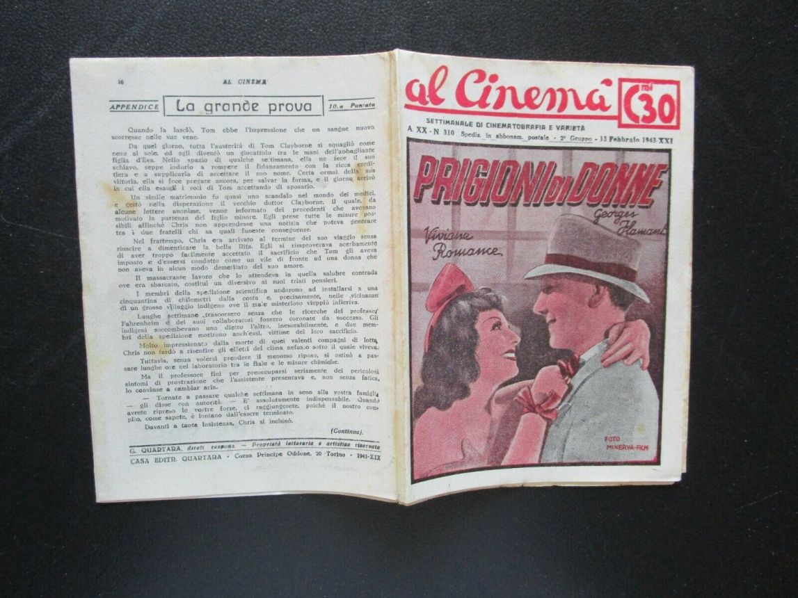 AL CINEMA magazine side cover Issue 310 13 February 1943