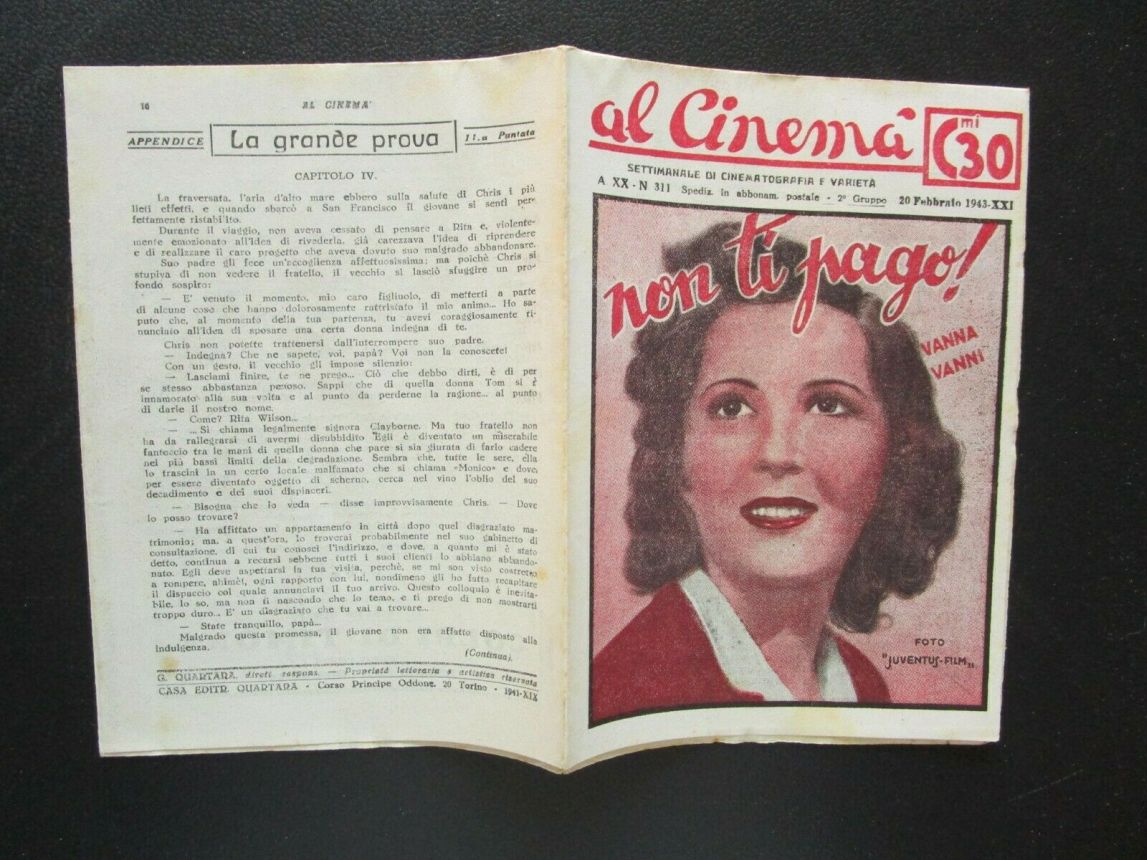 AL CINEMA magazine side cover Issue 311 20 February 1943