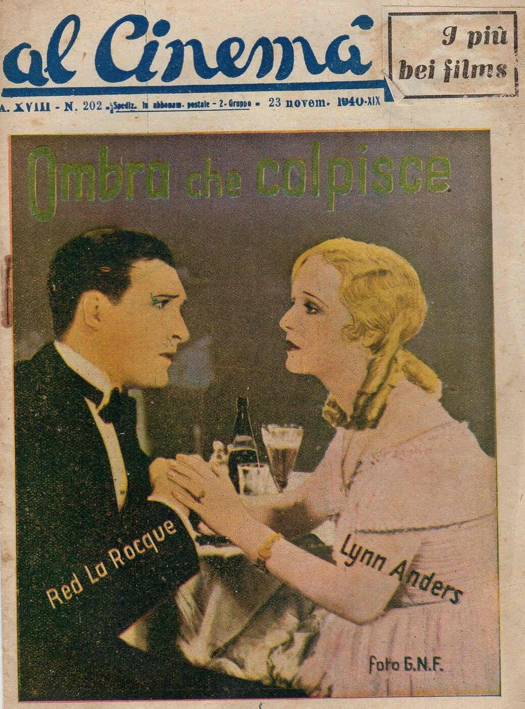 AL CINEMA magazine side cover Issue 202 23 November 1940