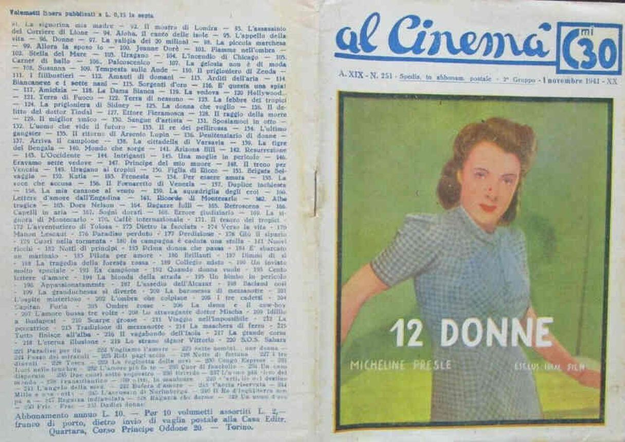 AL CINEMA magazine side cover Issue 251 1 November 1941