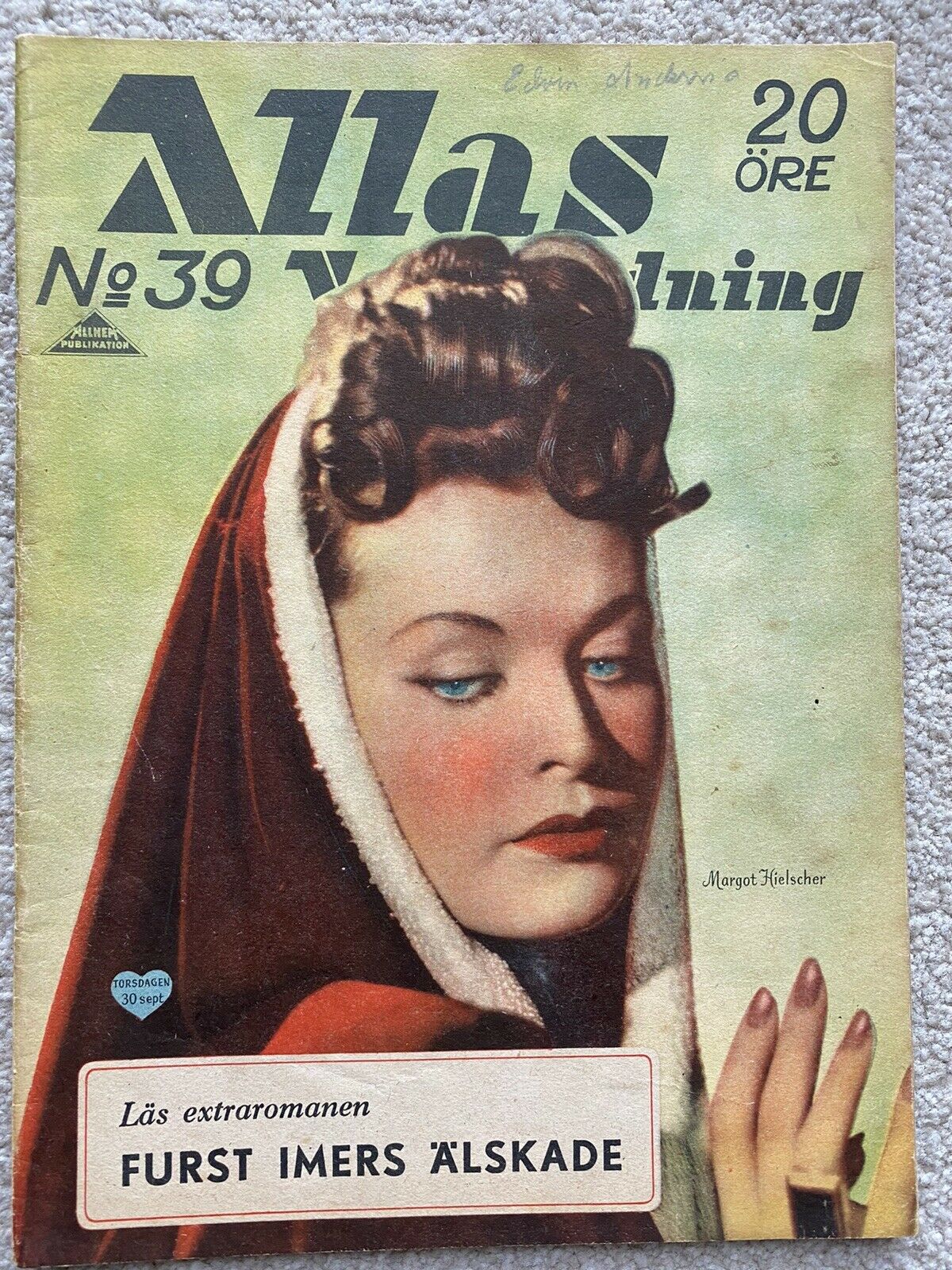 ALLAS VECKOTIDNING magazine side cover Issue 39 30 September 1943