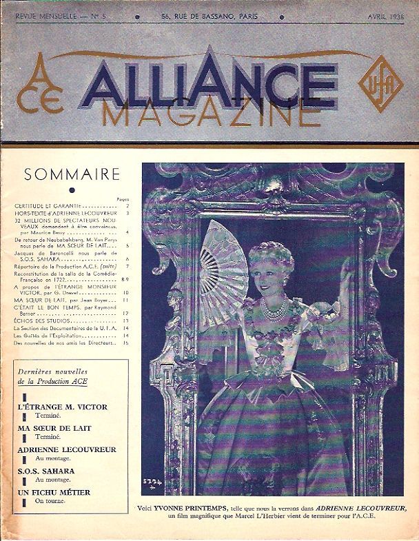 ALLIANCE MAGAZINE ACE-UFA magazine side cover Issue 5 April 1938