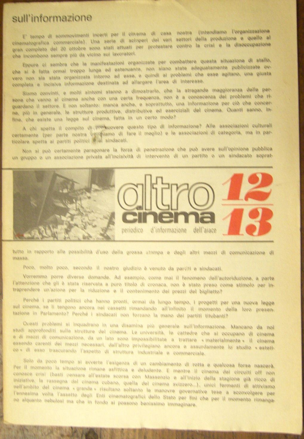 ALTROCINEMA magazine side cover Issue 12/13  1977