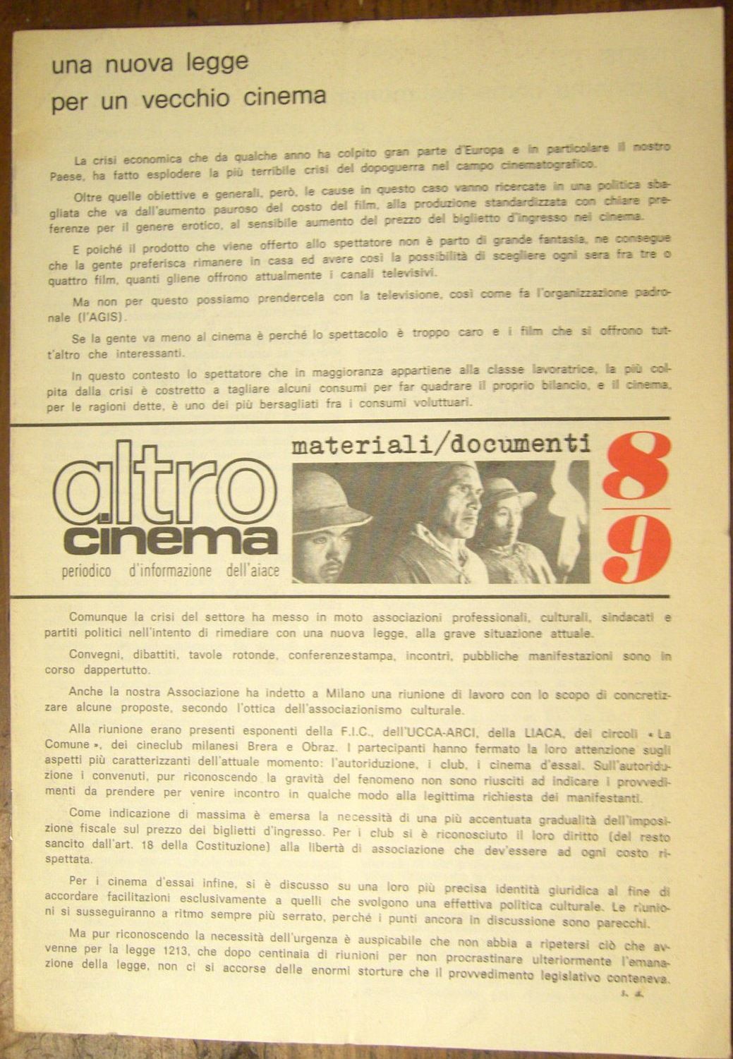 ALTROCINEMA magazine side cover Issue 8/9  1976