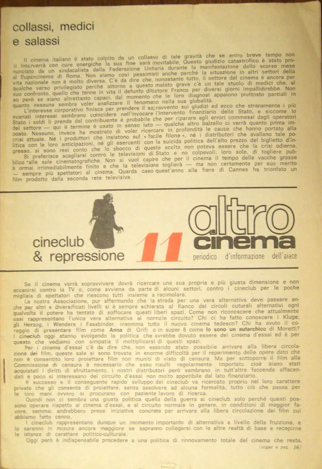 ALTROCINEMA magazine side cover Issue 11  1977