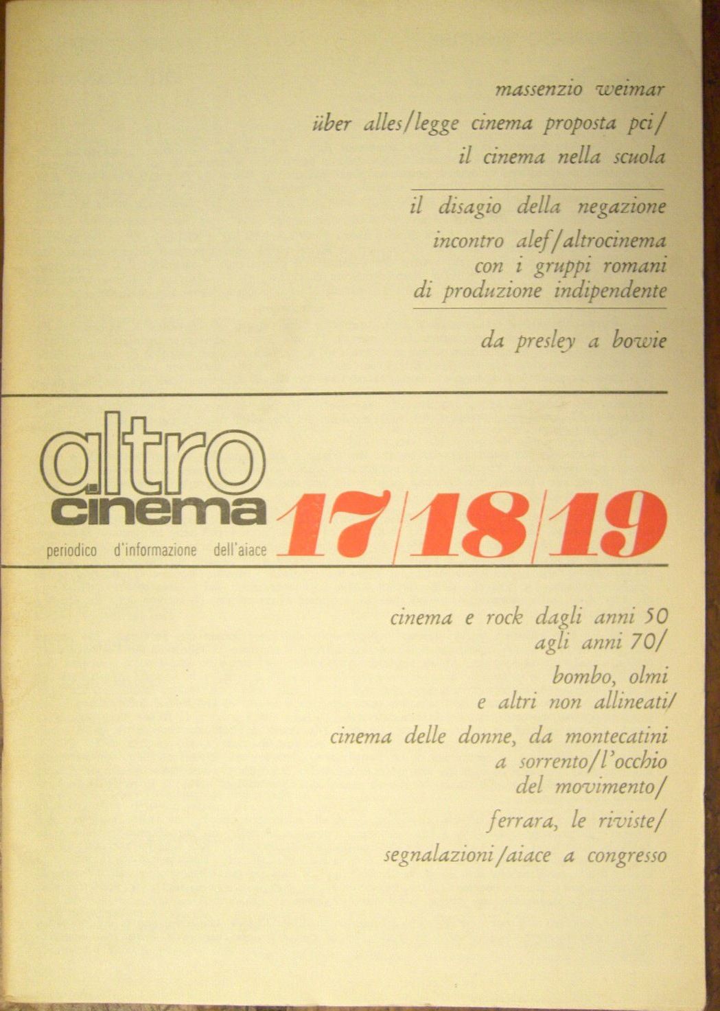 ALTROCINEMA magazine side cover Issue 17/19  1978