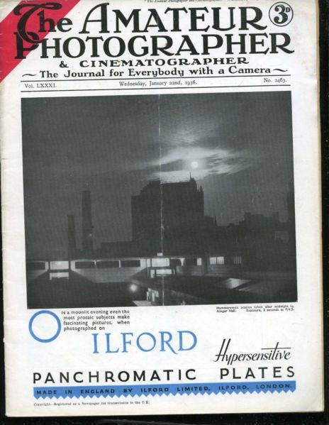 AMATEUR PHOTOGRAPHER AND CINEMATOGRAPHER magazine side cover Issue 2463 22 January 1936