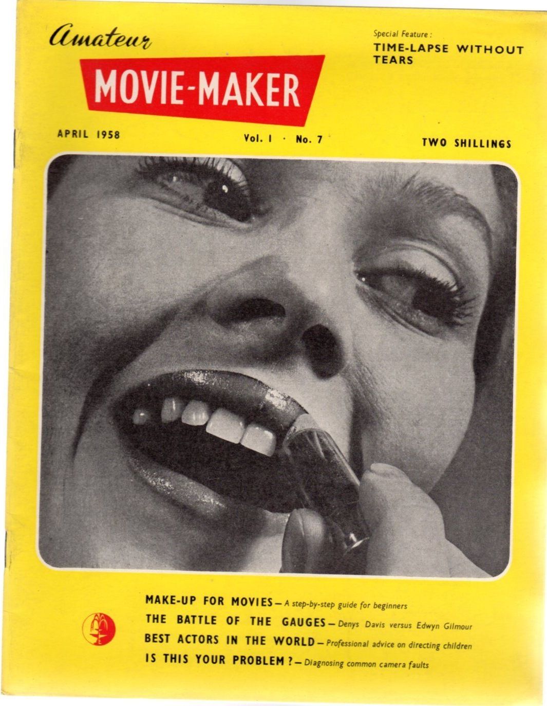 AMATEUR MOVIE MAKER magazine side cover Issue 7  Vol 1 No 7 April 1958