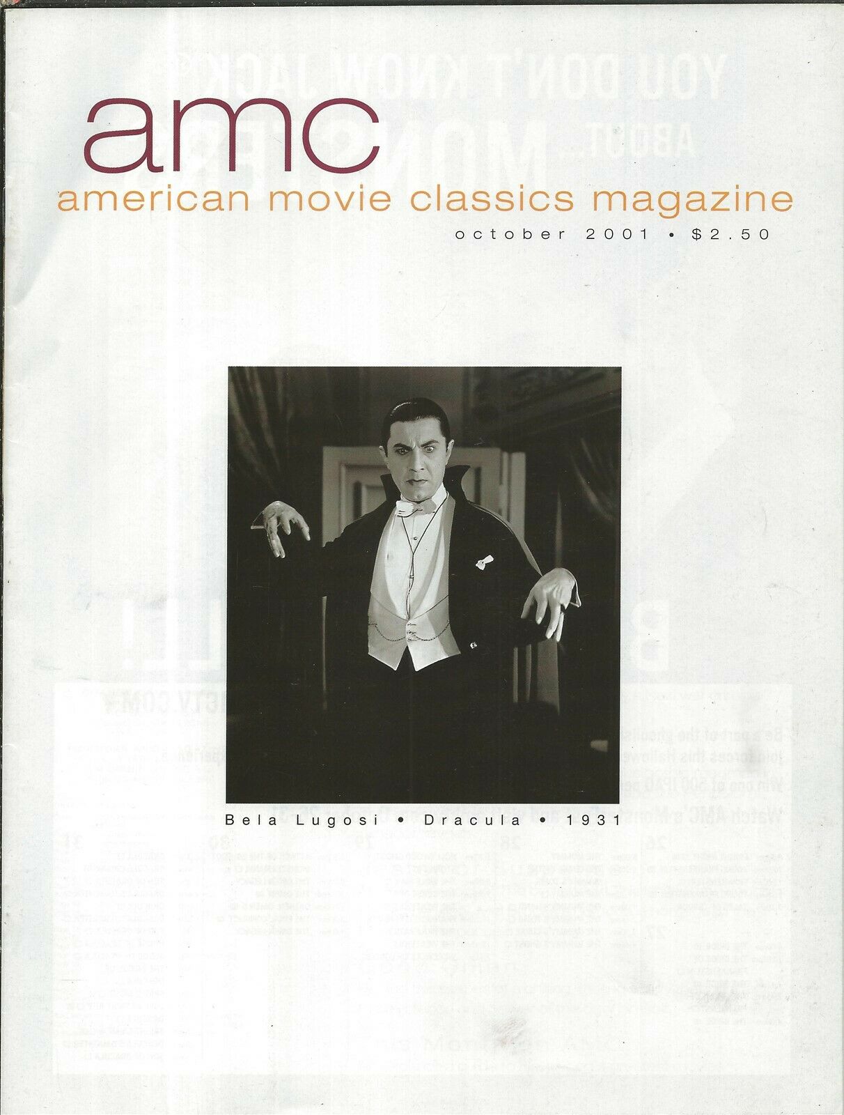 AMERICAN MOVIE CLASSICS magazine side cover Issue 161 October 2001