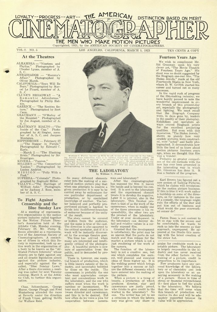 AMERICAN CINEMATOGRAPHER magazine side cover Issue 9  Vol 2 # 5 1 March 1921