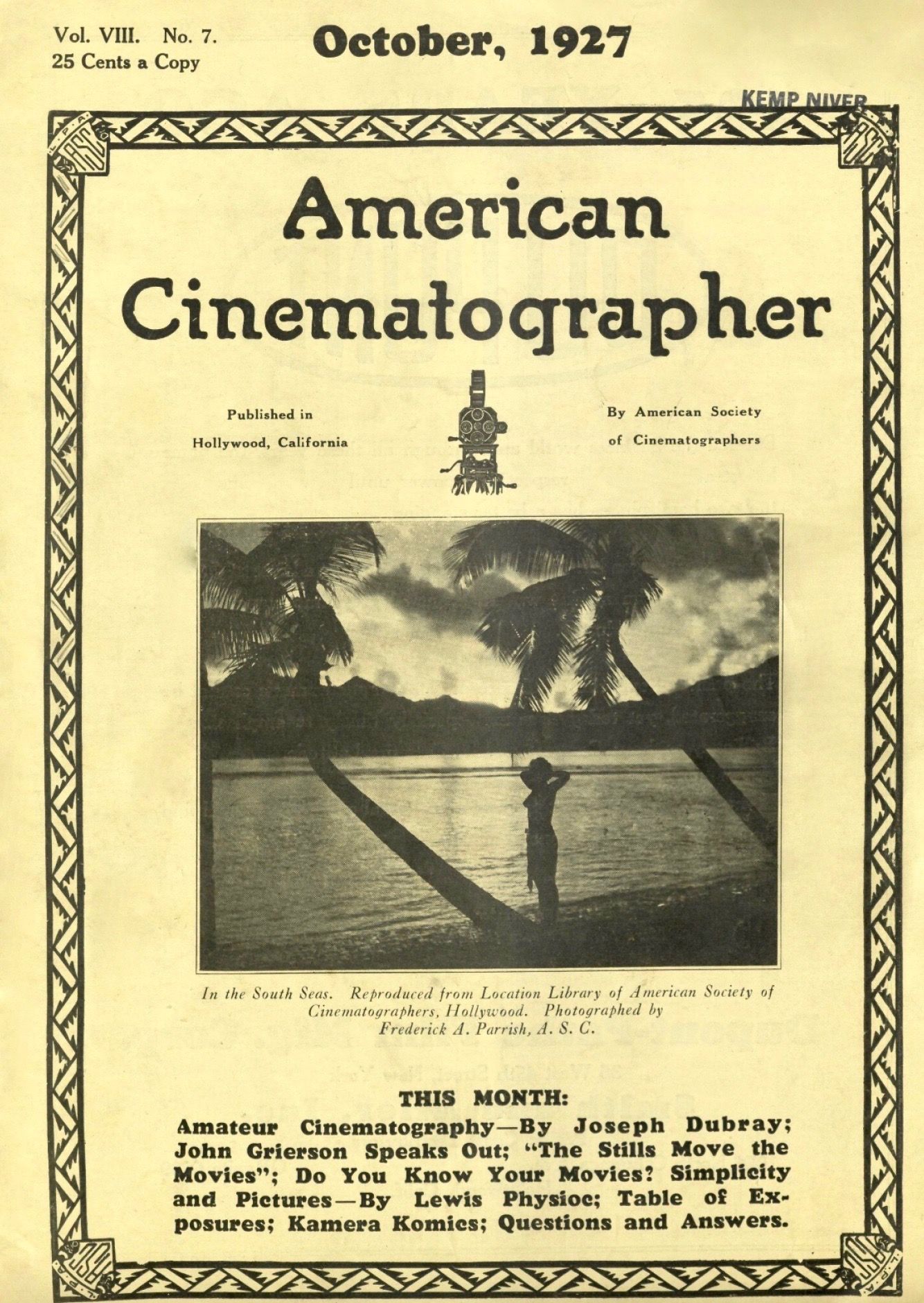 AMERICAN CINEMATOGRAPHER magazine side cover Issue 100 October 1927