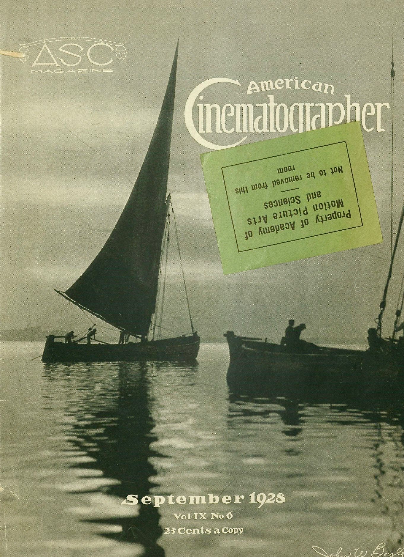 AMERICAN CINEMATOGRAPHER magazine side cover Issue 111 September 1928