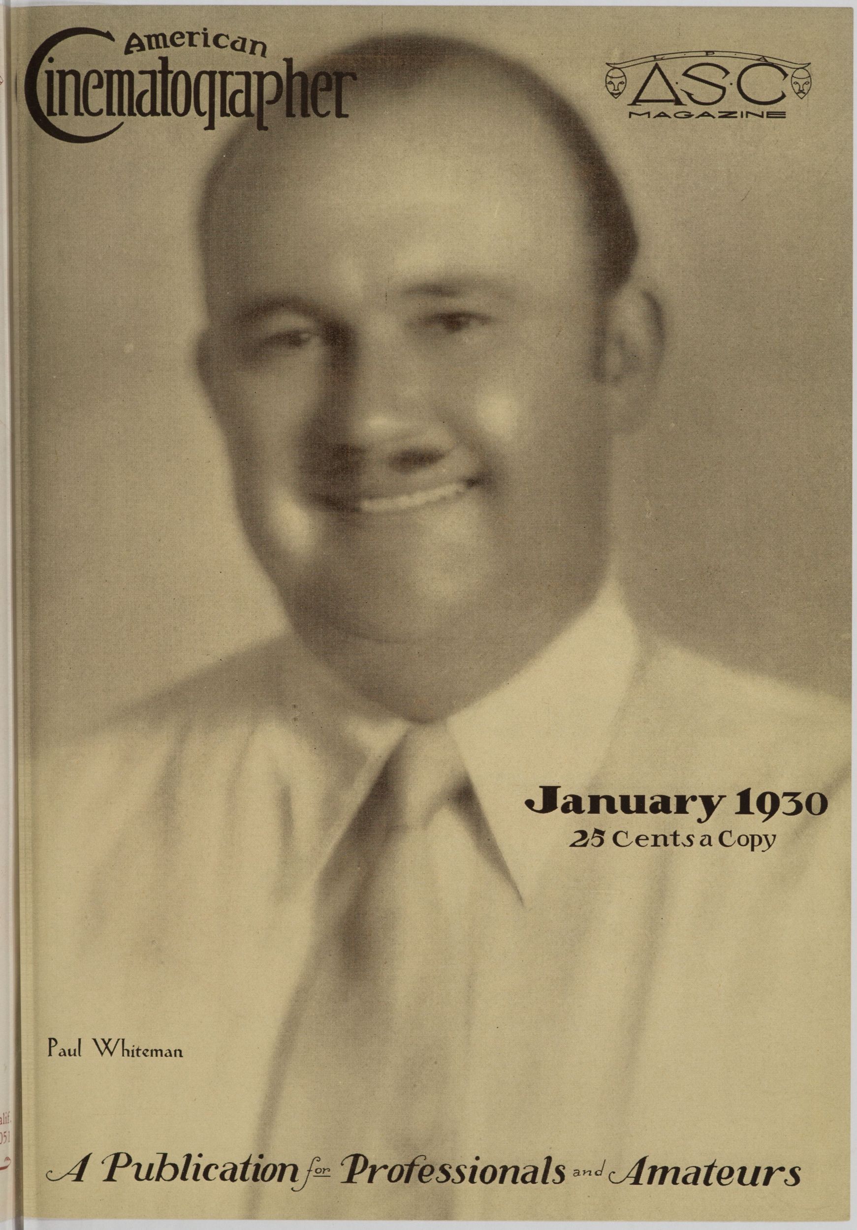 AMERICAN CINEMATOGRAPHER magazine side cover Issue 127 January 1930