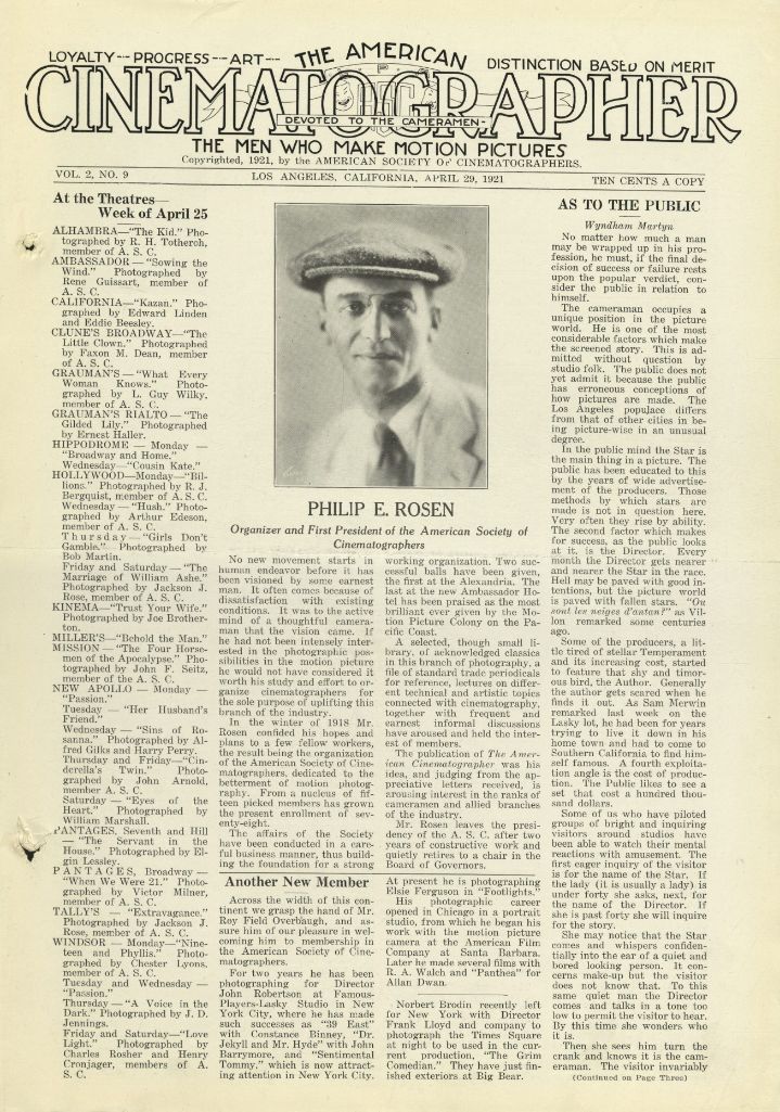 AMERICAN CINEMATOGRAPHER magazine side cover Issue 13  Vol 2 # 9 1 May 1921