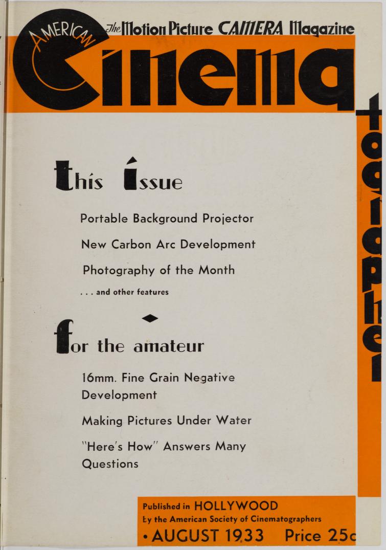 AMERICAN CINEMATOGRAPHER magazine side cover Issue 170 August 1933