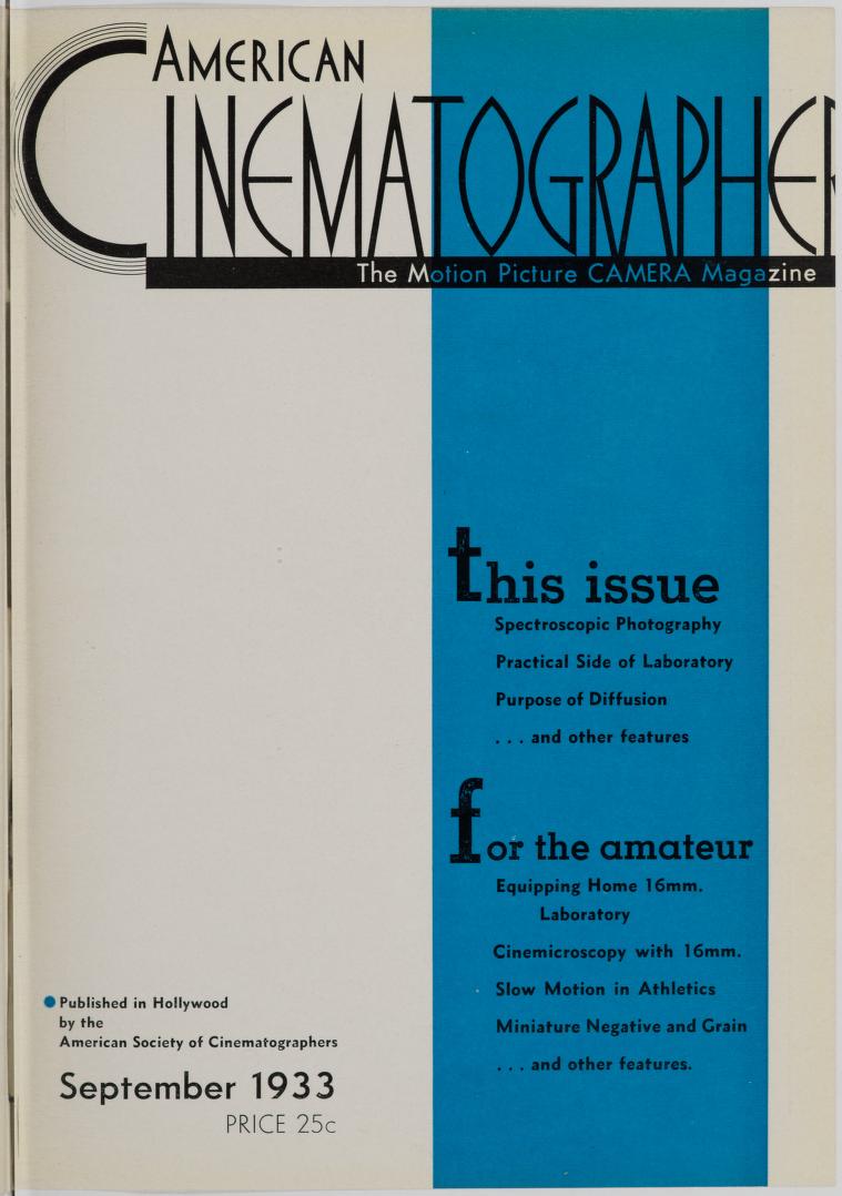 AMERICAN CINEMATOGRAPHER magazine side cover Issue 171 September 1933