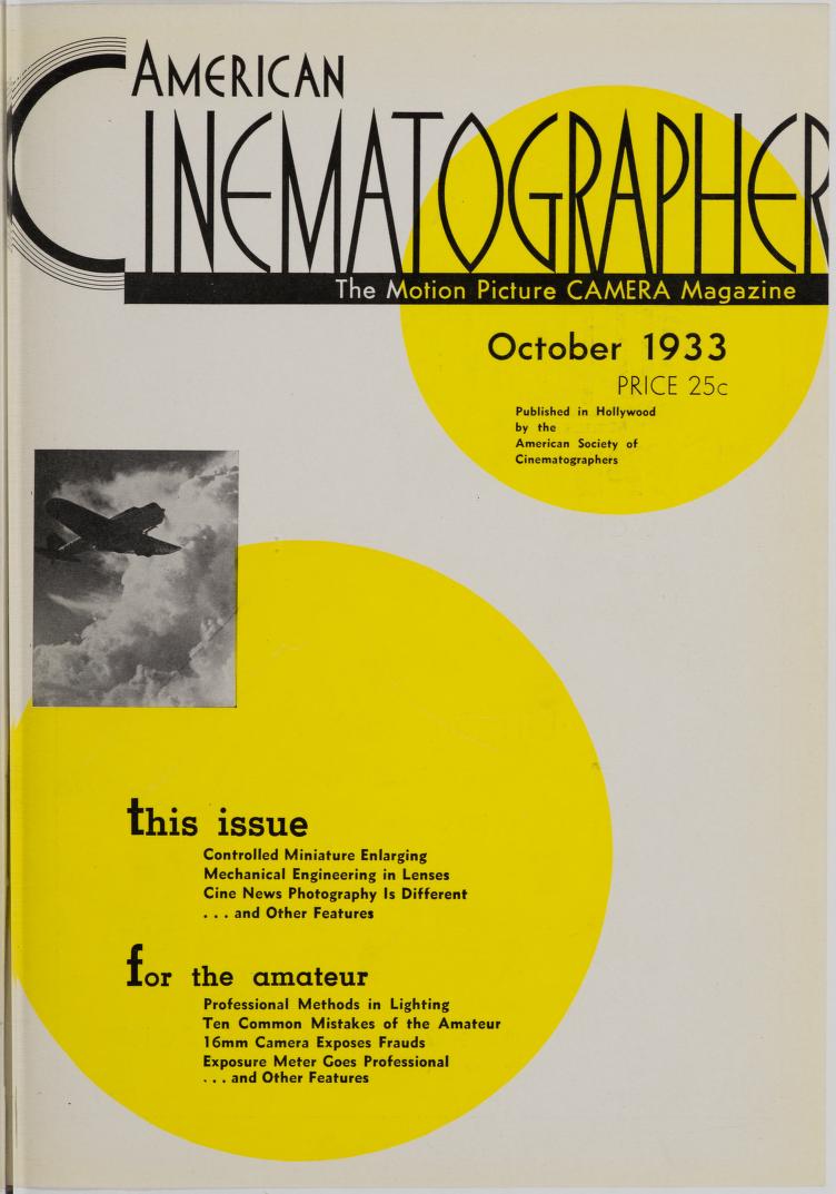 AMERICAN CINEMATOGRAPHER magazine side cover Issue 172 October 1933