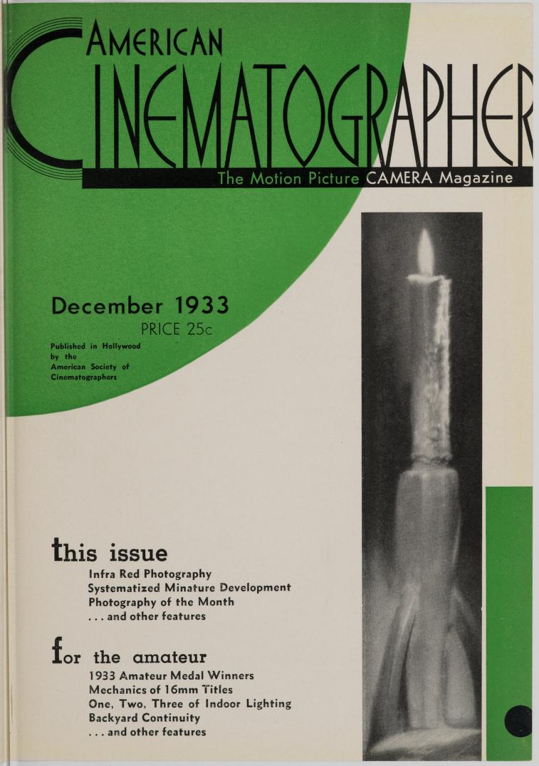 AMERICAN CINEMATOGRAPHER magazine side cover Issue 174 December 1933