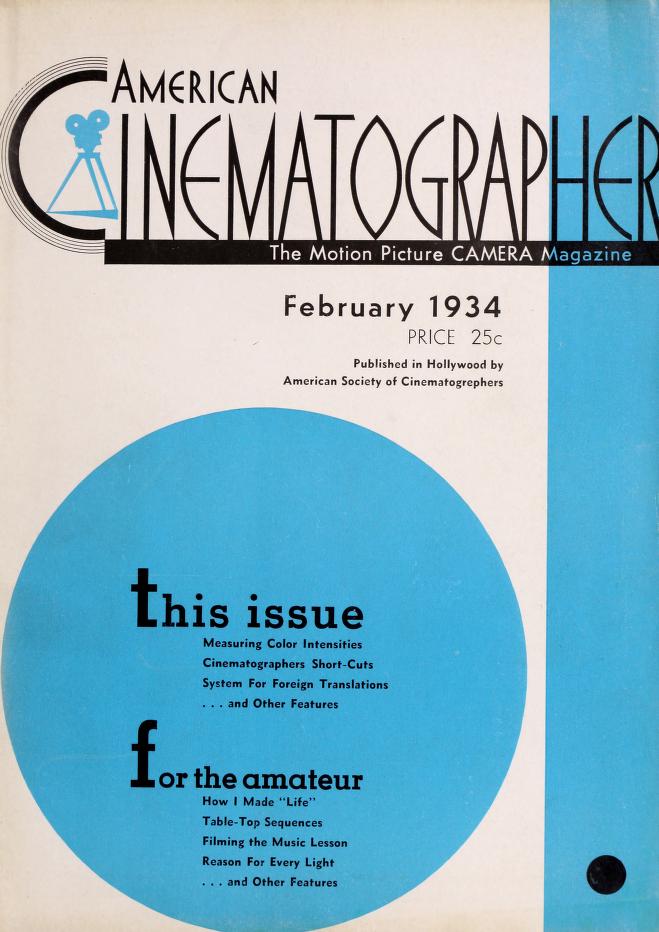 AMERICAN CINEMATOGRAPHER magazine side cover Issue 176 February 1934