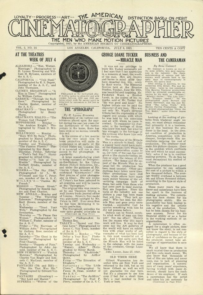 AMERICAN CINEMATOGRAPHER magazine side cover Issue 18  Vol 2 # 14 22 July 1921