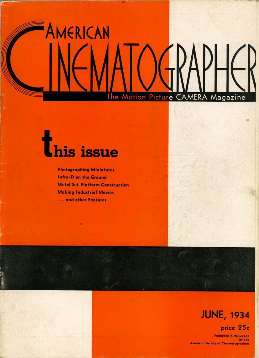 AMERICAN CINEMATOGRAPHER magazine side cover Issue 180 June 1934
