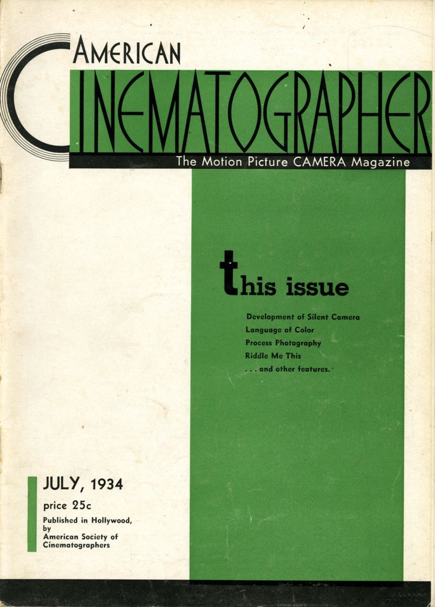 AMERICAN CINEMATOGRAPHER magazine side cover Issue 181 July 1934