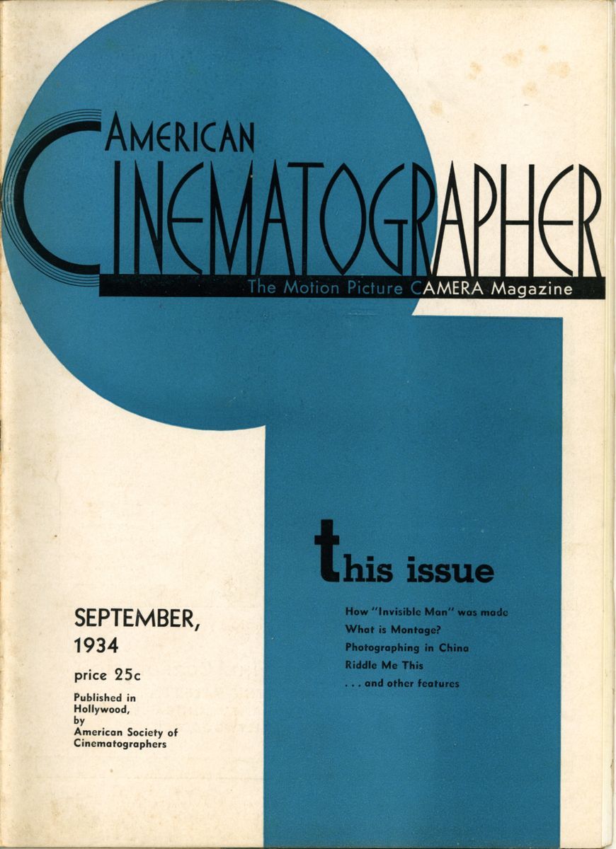 AMERICAN CINEMATOGRAPHER magazine side cover Issue 183 September 1934