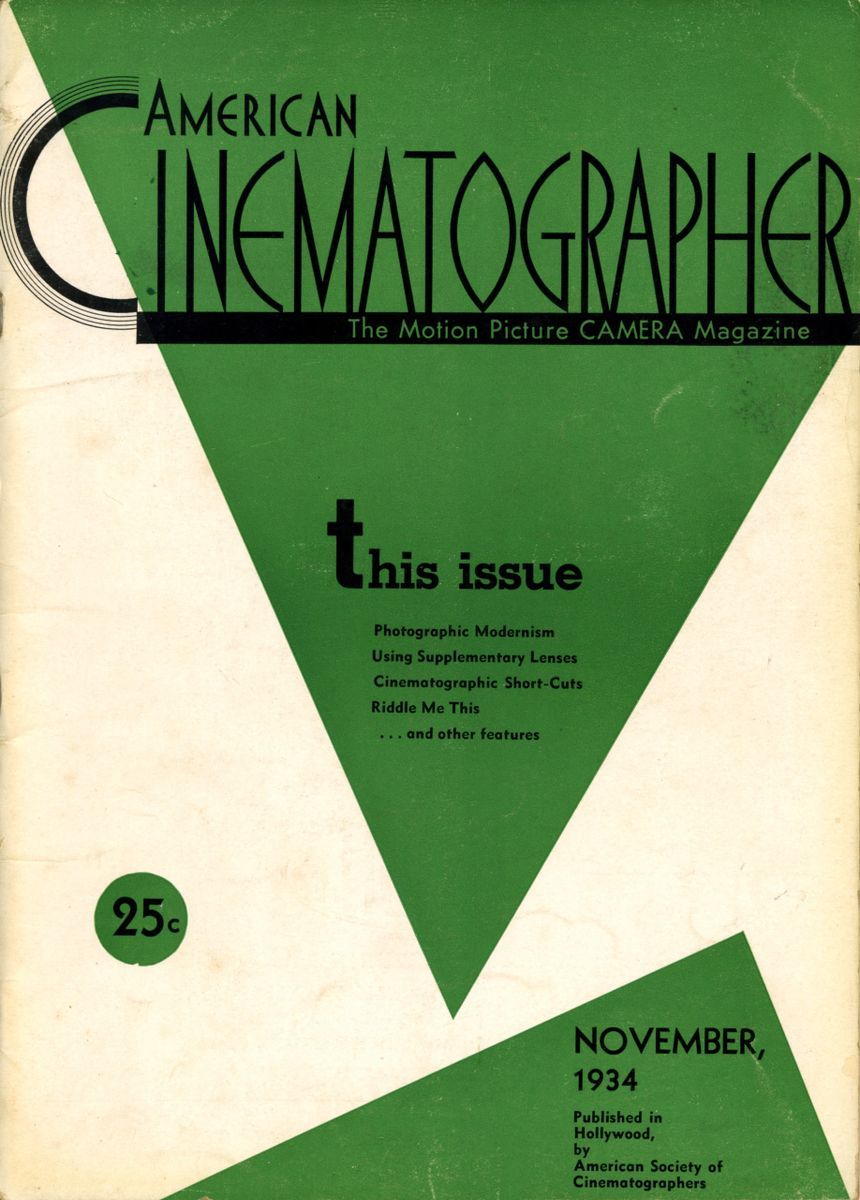 AMERICAN CINEMATOGRAPHER magazine side cover Issue 185 November 1934