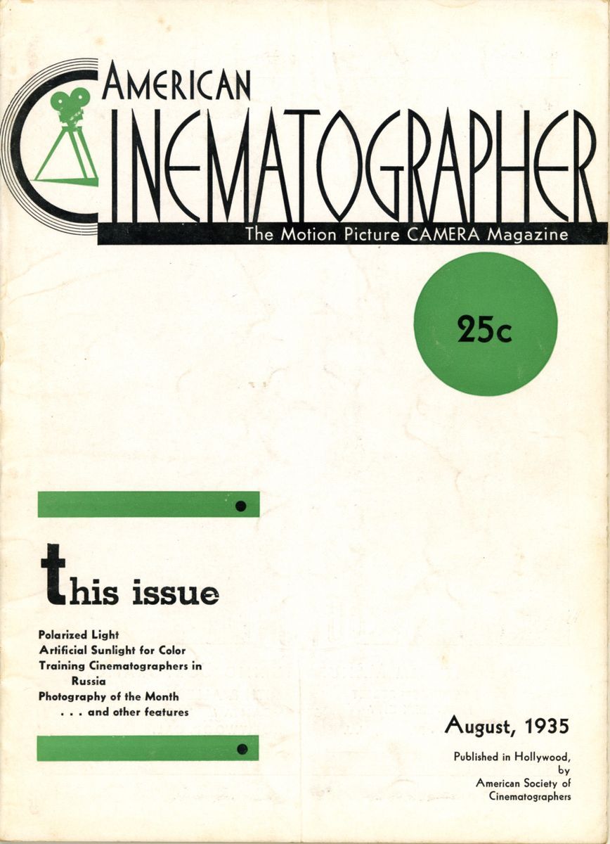 AMERICAN CINEMATOGRAPHER magazine side cover Issue 194 August 1935