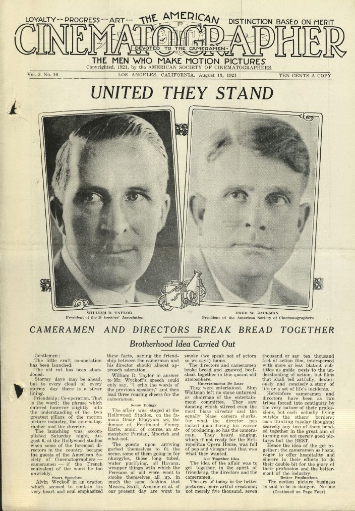 AMERICAN CINEMATOGRAPHER magazine side cover Issue 20  Vol 2 # 16 13 August 1921