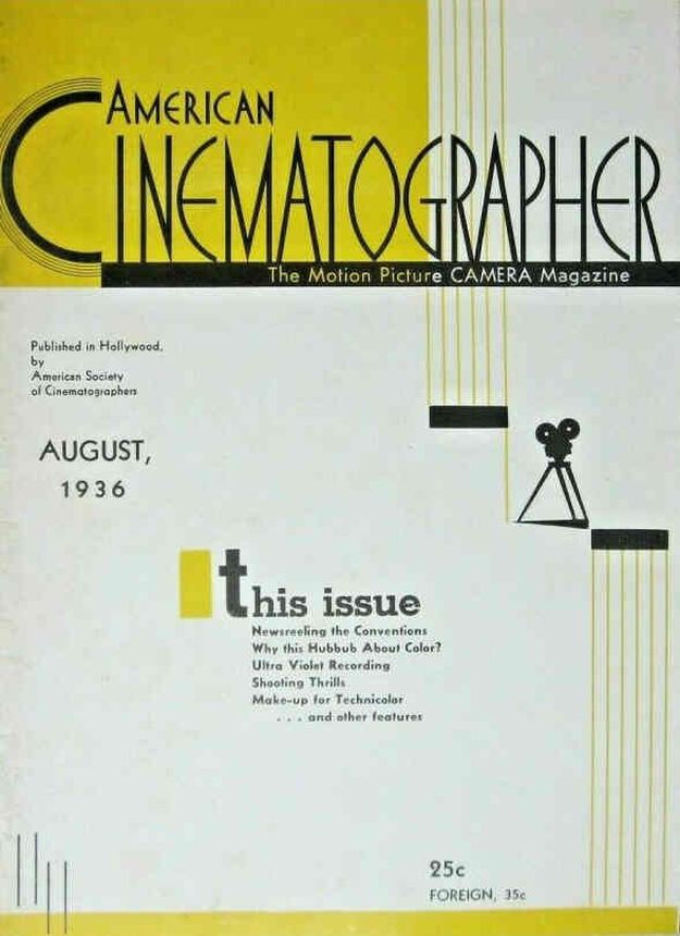 AMERICAN CINEMATOGRAPHER magazine side cover Issue 206 August 1936