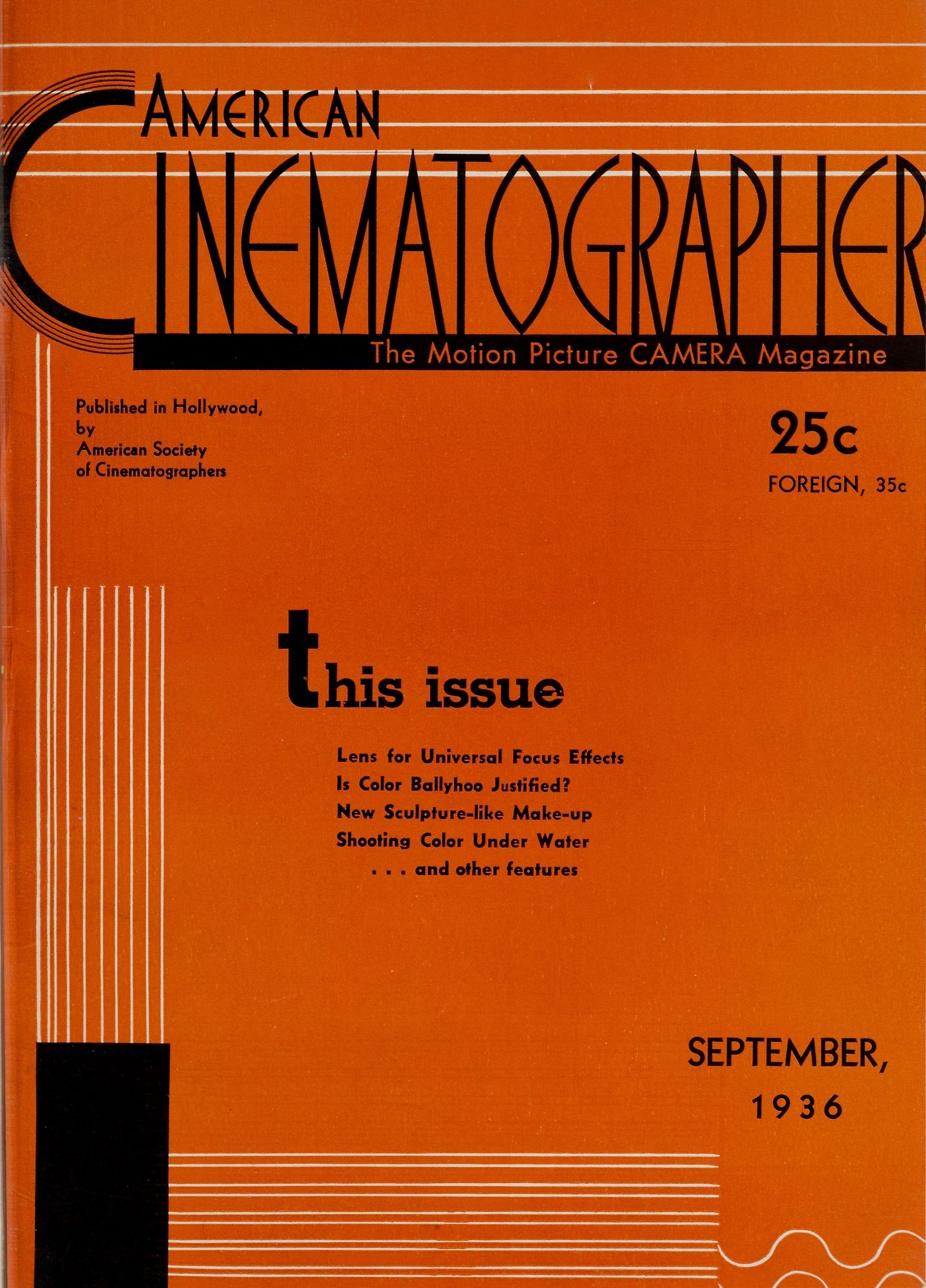 AMERICAN CINEMATOGRAPHER magazine side cover Issue 207 September 1936