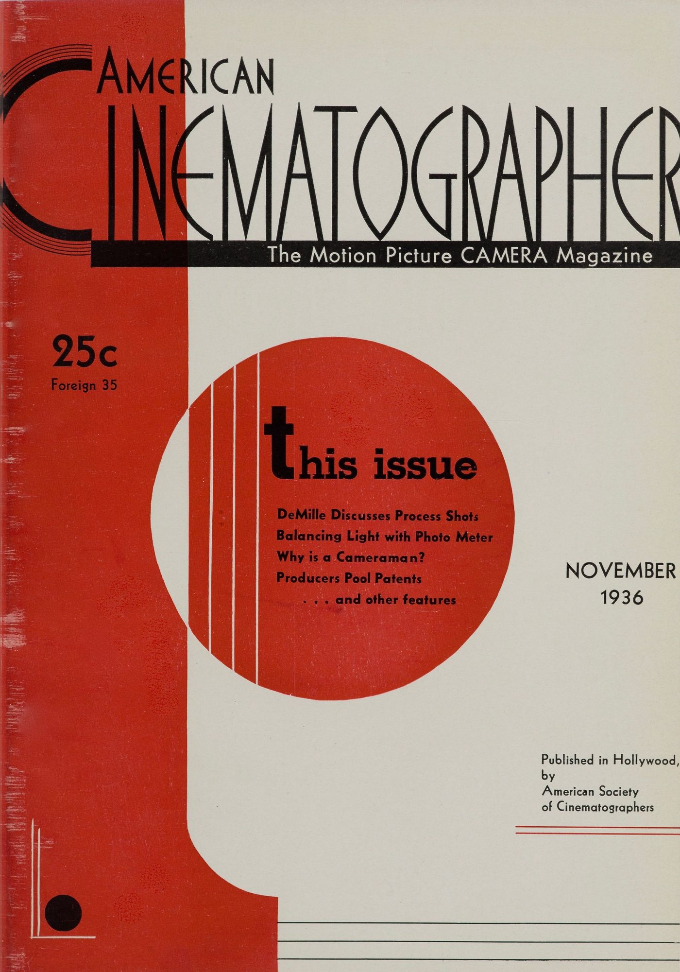AMERICAN CINEMATOGRAPHER magazine side cover Issue 209 November 1936