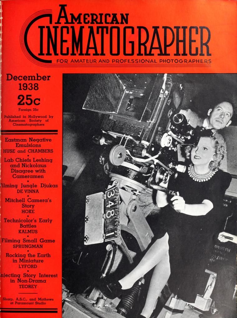 AMERICAN CINEMATOGRAPHER magazine side cover Issue 234 December 1938
