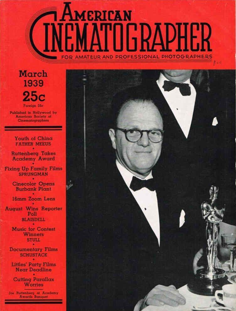 AMERICAN CINEMATOGRAPHER magazine side cover Issue 237 March 1939