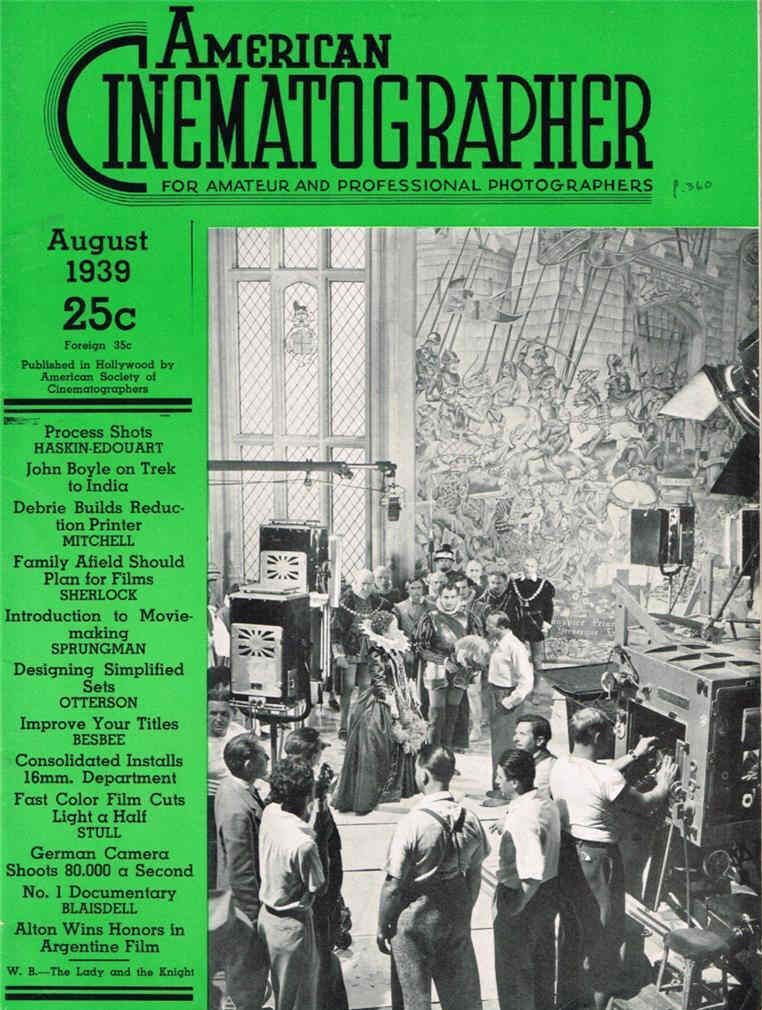 AMERICAN CINEMATOGRAPHER magazine side cover Issue 242 August 1939