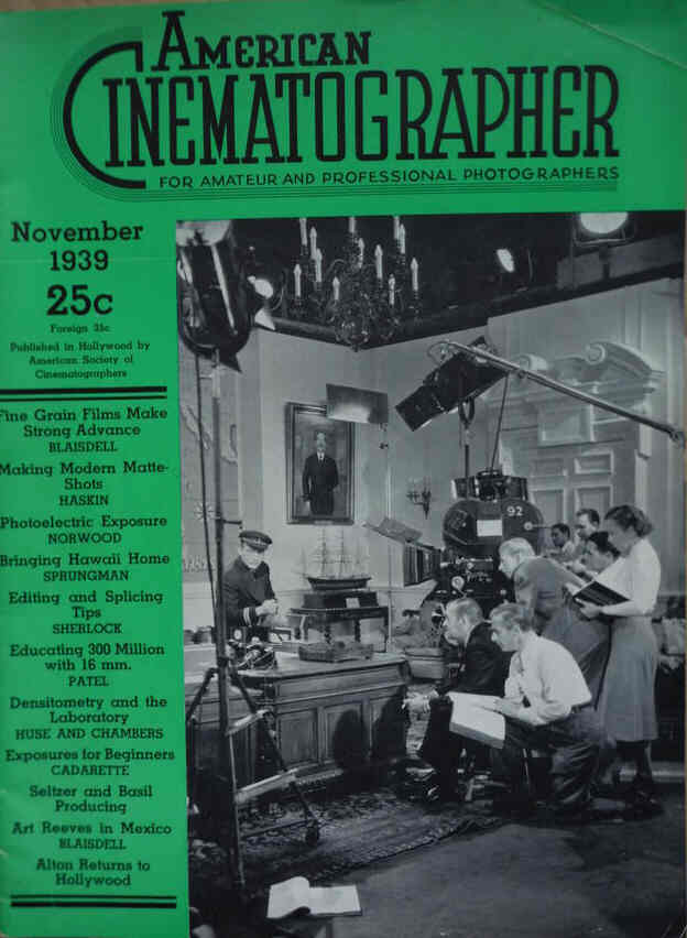 AMERICAN CINEMATOGRAPHER magazine side cover Issue 245 November 1939