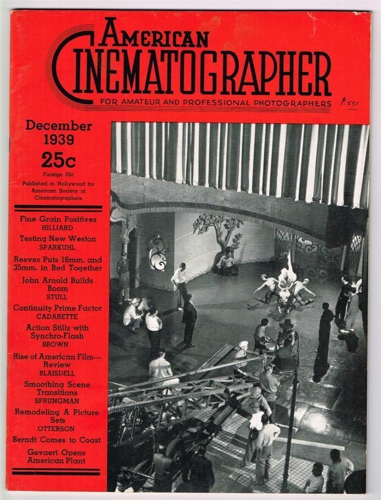 AMERICAN CINEMATOGRAPHER magazine side cover Issue 246 December 1939