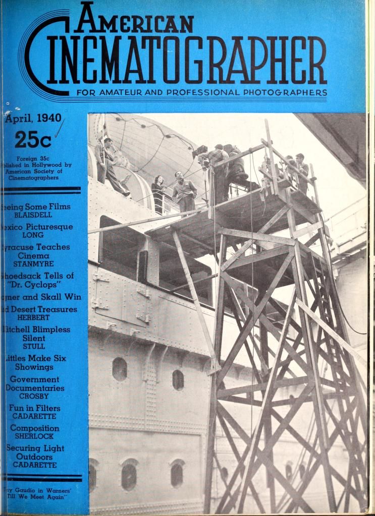 AMERICAN CINEMATOGRAPHER magazine side cover Issue 250 April 1940