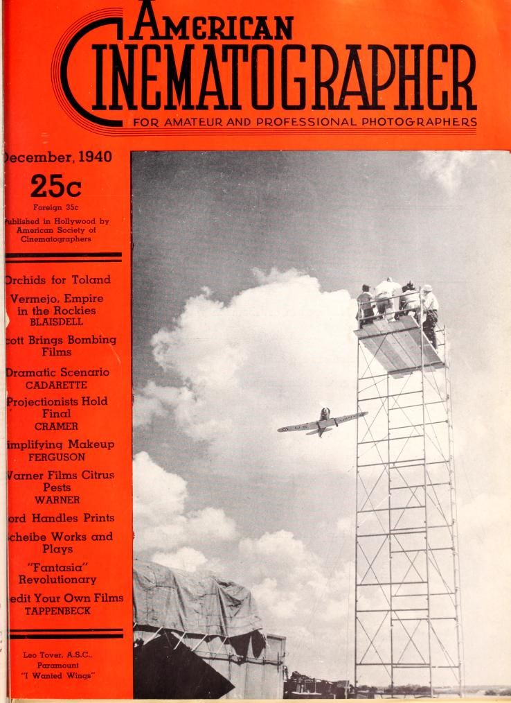 AMERICAN CINEMATOGRAPHER magazine side cover Issue 258 December 1940