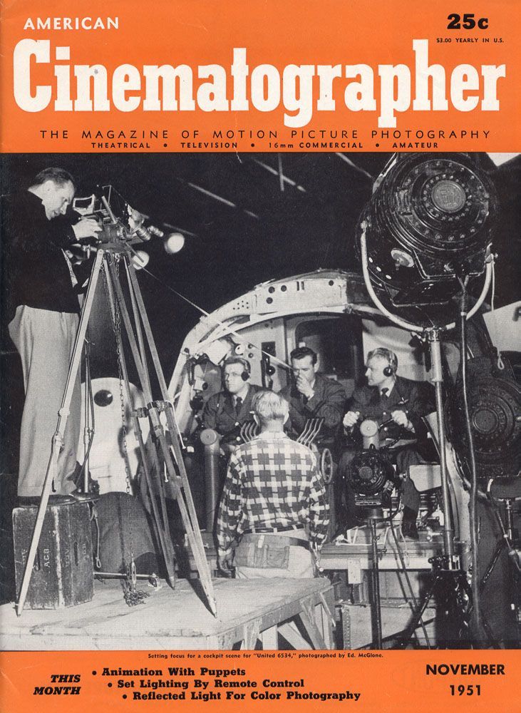 AMERICAN CINEMATOGRAPHER magazine side cover Issue 389 November 1951
