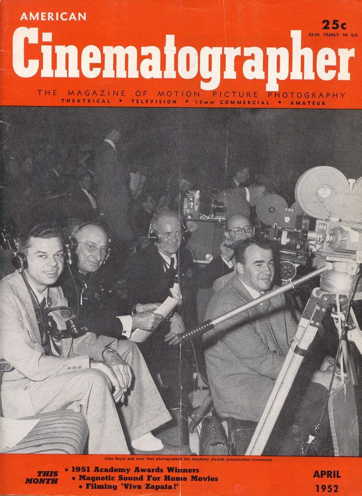 AMERICAN CINEMATOGRAPHER magazine side cover Issue 394 April 1952