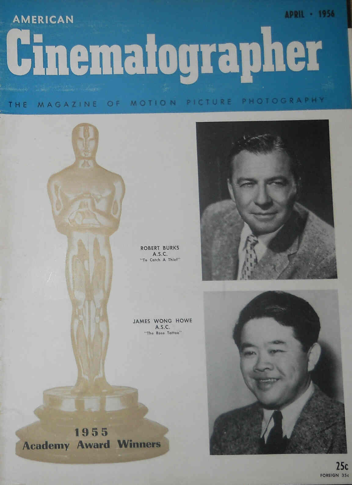 AMERICAN CINEMATOGRAPHER magazine side cover Issue 442 April 1956
