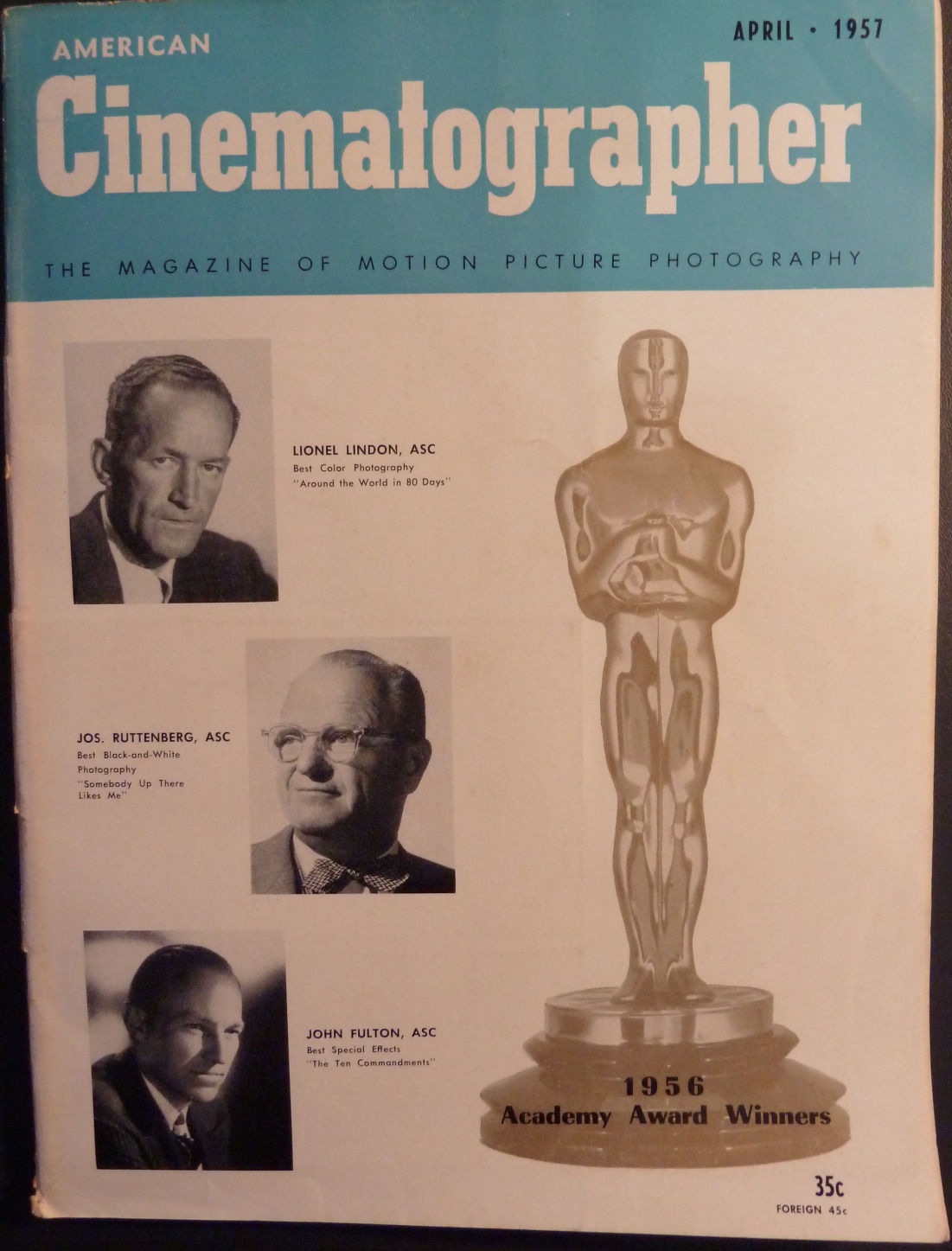 AMERICAN CINEMATOGRAPHER magazine side cover Issue 454 April 1957